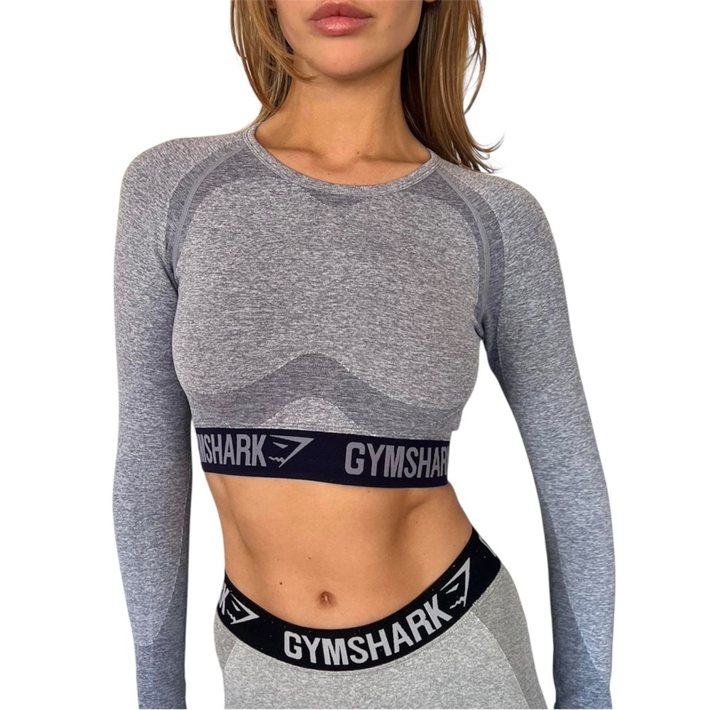 Gymshark Flex Sport Long Sleeve Seamless Navy Blue Crop Top Size Medium